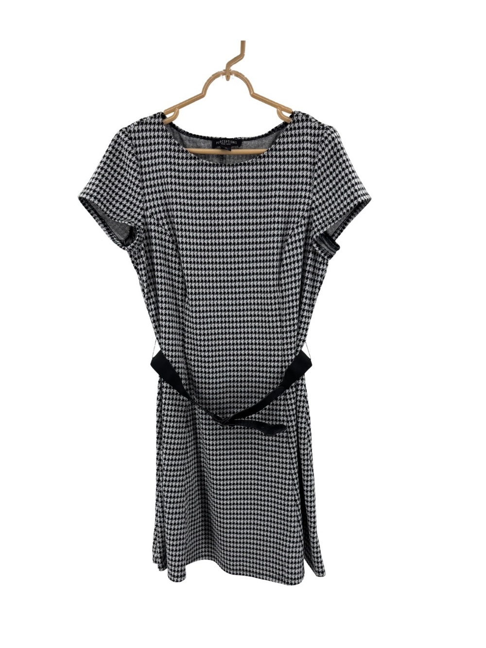 Perceptions Black and White Houndstooth Dress belted casual retro 16 a-line